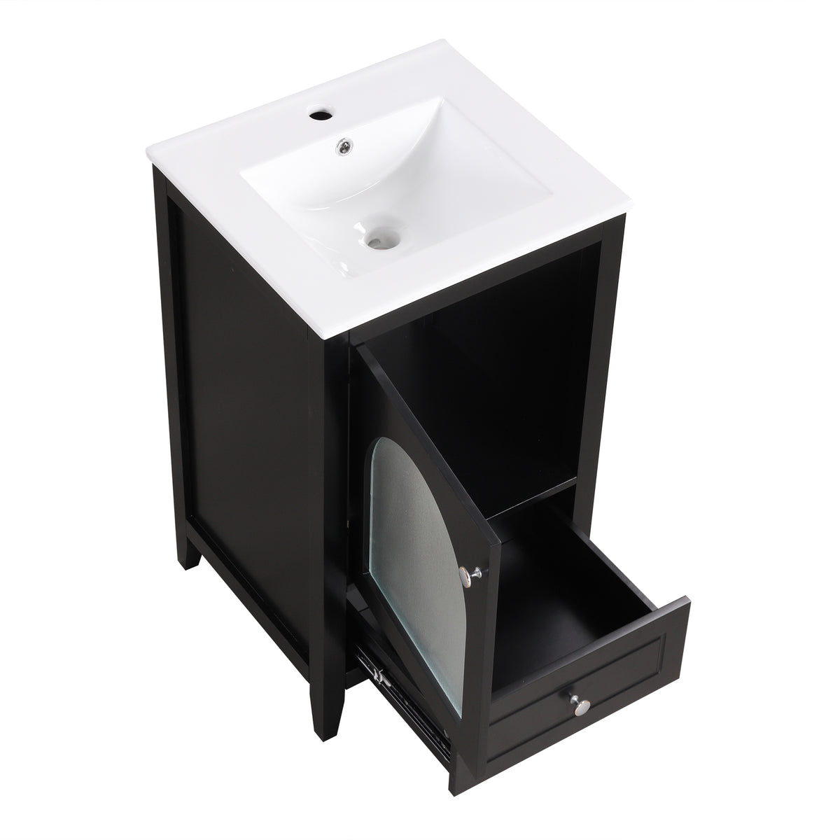 20" Bathroom Vanity With Sink, Bathroom Cabinet With Soft Closing Glass Door, A Drawer, Black Black Mdf