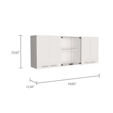Yuma 150" Wall Cabinet, Two Close Cabinets, Two Open Shelves White Mdf Engineered Wood