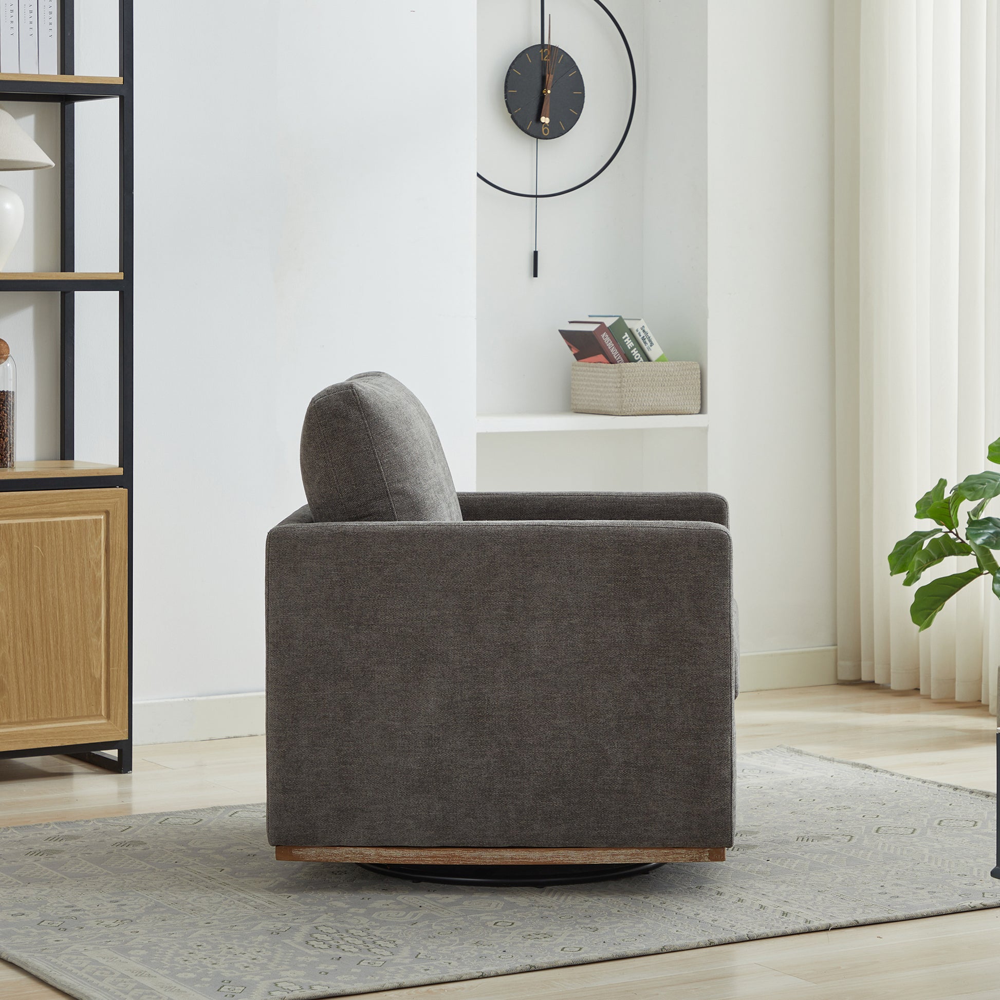 30.7"W Square Upholstered Swivel Accent Chair And Comfy Accent Single Sofa Chair, 360 Degree Club Chair, Lounge Armchair For Living Room Bedroom Apartment Nursery. Charcoal Charcoal Chenille