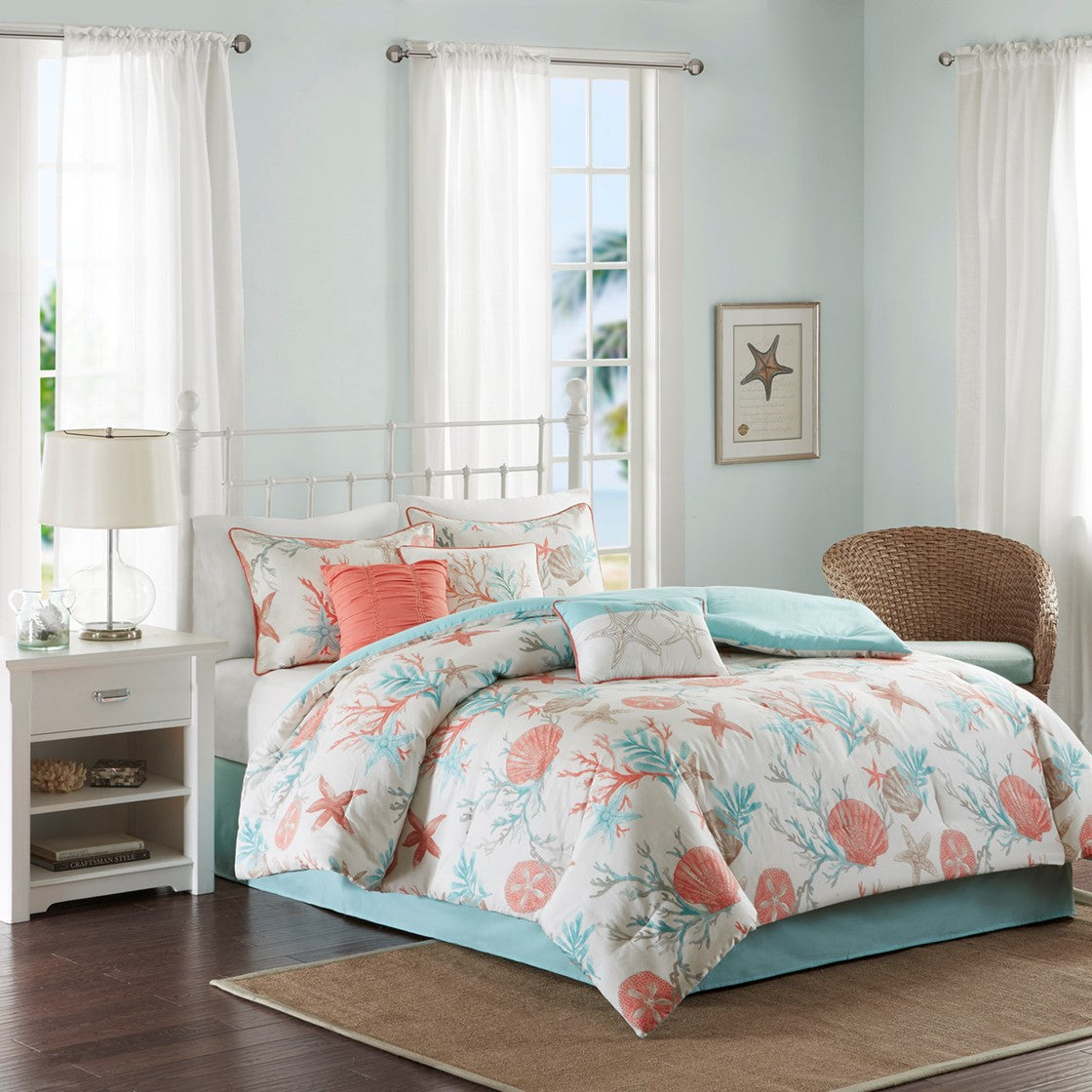 7 Piece Cotton Sateen Comforter Set Coral Queen Queen Coral Cotton