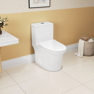 1.1 1.6 Gpf Elongated Comfort Height Super Quite Flushing Floor Mounted One Piece Toilet, Cupc Certified, Watersense Cetified, Ceramic, White Color, Soft Close Seat White Ceramic