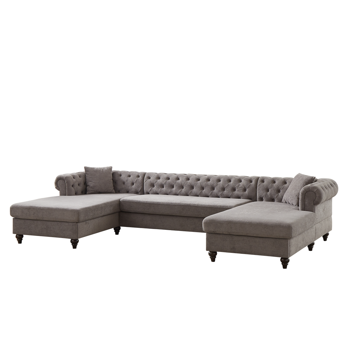 135.5 Inch Modern Style Chenille Three Piece Sofa, Pull Point Design U Shaped Sofa Two Chaise Longue Seats, Two Pillows And Wooden Feet, Suitable For Living Room, Bedroom, Lounge And Projection Room