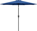 Outdoor Market Table Patio Umbrella With Button Tilt, Crank And 8 Sturdy Ribs For Garden, Deck, Lawn, Backyard & Pool Blue Stainless Steel