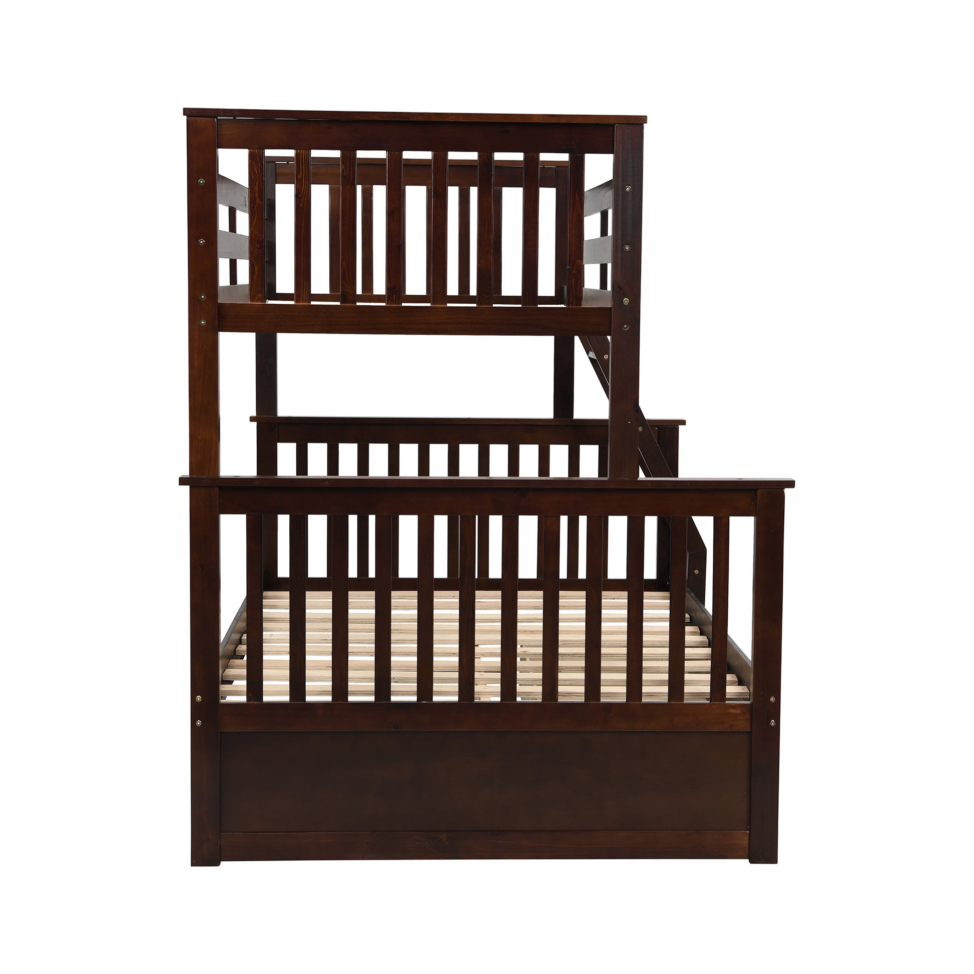 Twin Over Full Bunk Bed With Storage Drawers, Wooden Bunk Bed With Ladder And Safety Guard Rails Espresso Full Espresso Wood