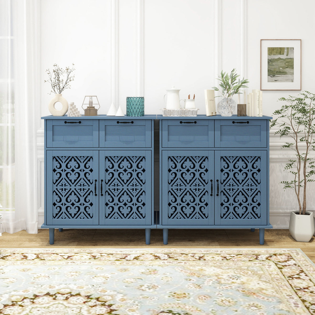 2 Door 2 Drawer Cabinet, American Furniture, Suitable For Bedroom, Living Room, Study Blue Mdf