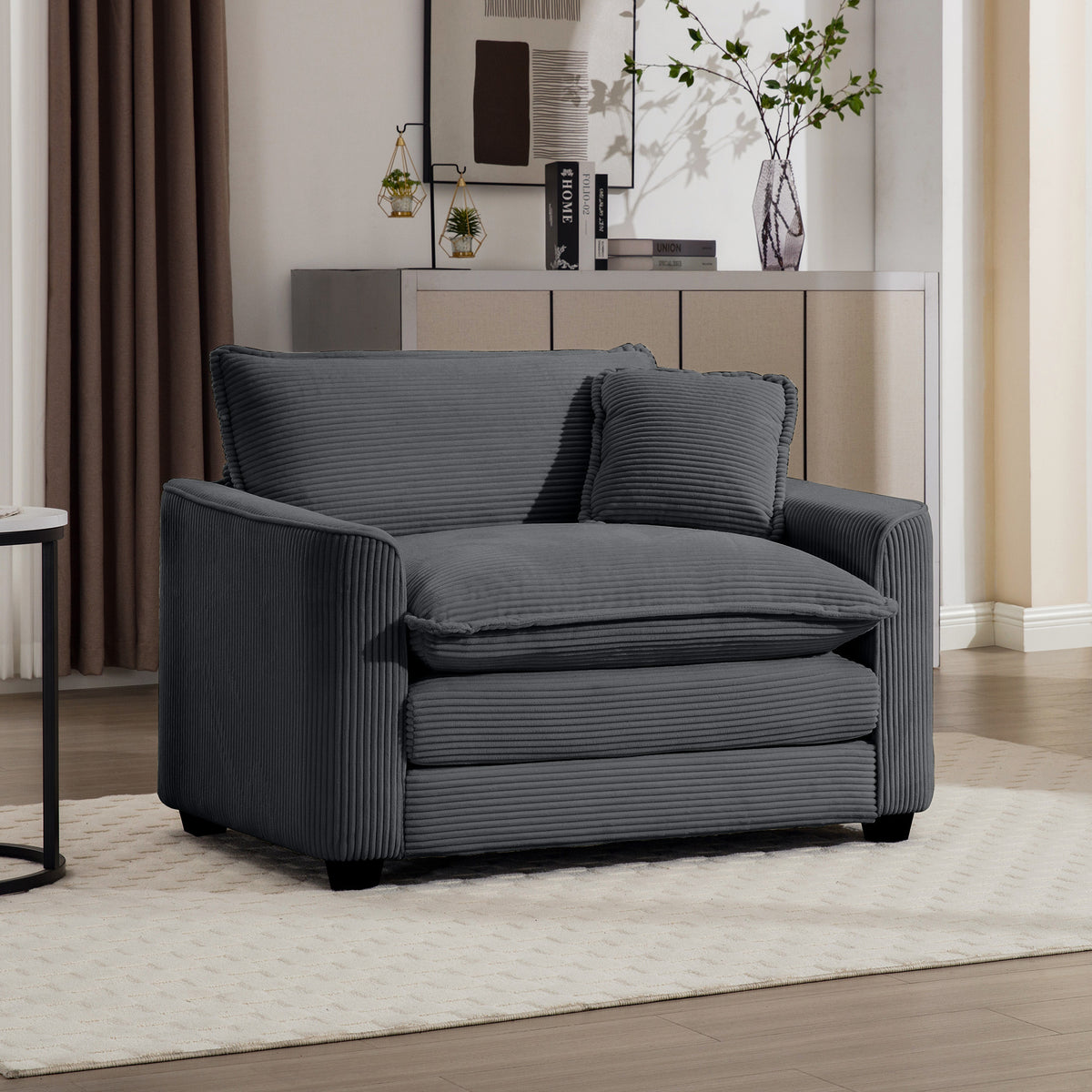 Grey Corduroy Fabric, Comfortable Single Chair Deep Seat Sofa With One Pillow, Suitable For Living Room And Bedroom, Club Multiple Occasions Grey Corduroy 1 Seat