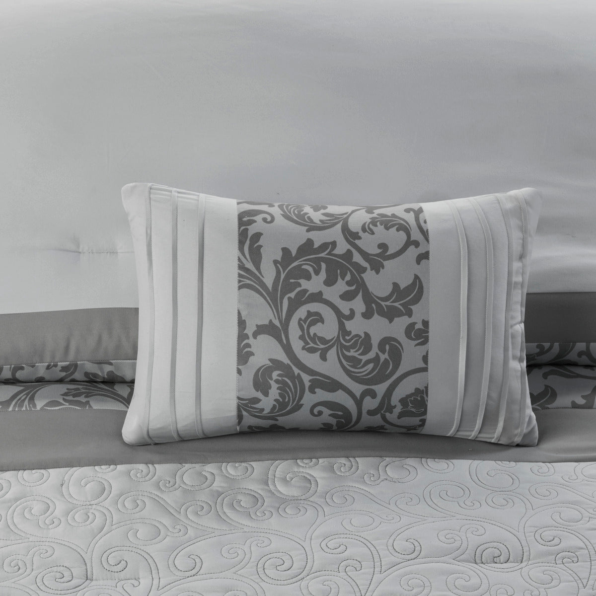 Embroidered 8 Piece Comforter Set Grey Queen Queen Grey Polyester