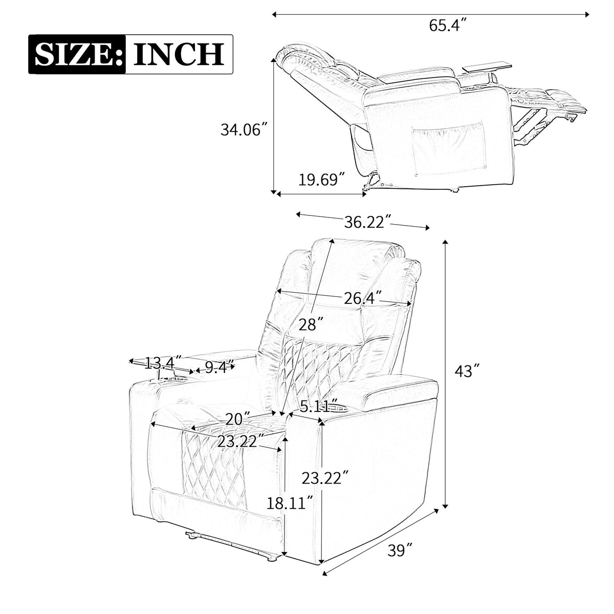 Power Motion Recliner With Usb Charging Port And Hidden Arm Storage, Home Theater Seating With 2 Convenient Cup Holders Design And 360 Swivel Tray Table Old Sku: Sg000441Aaa Grey Metal & Wood