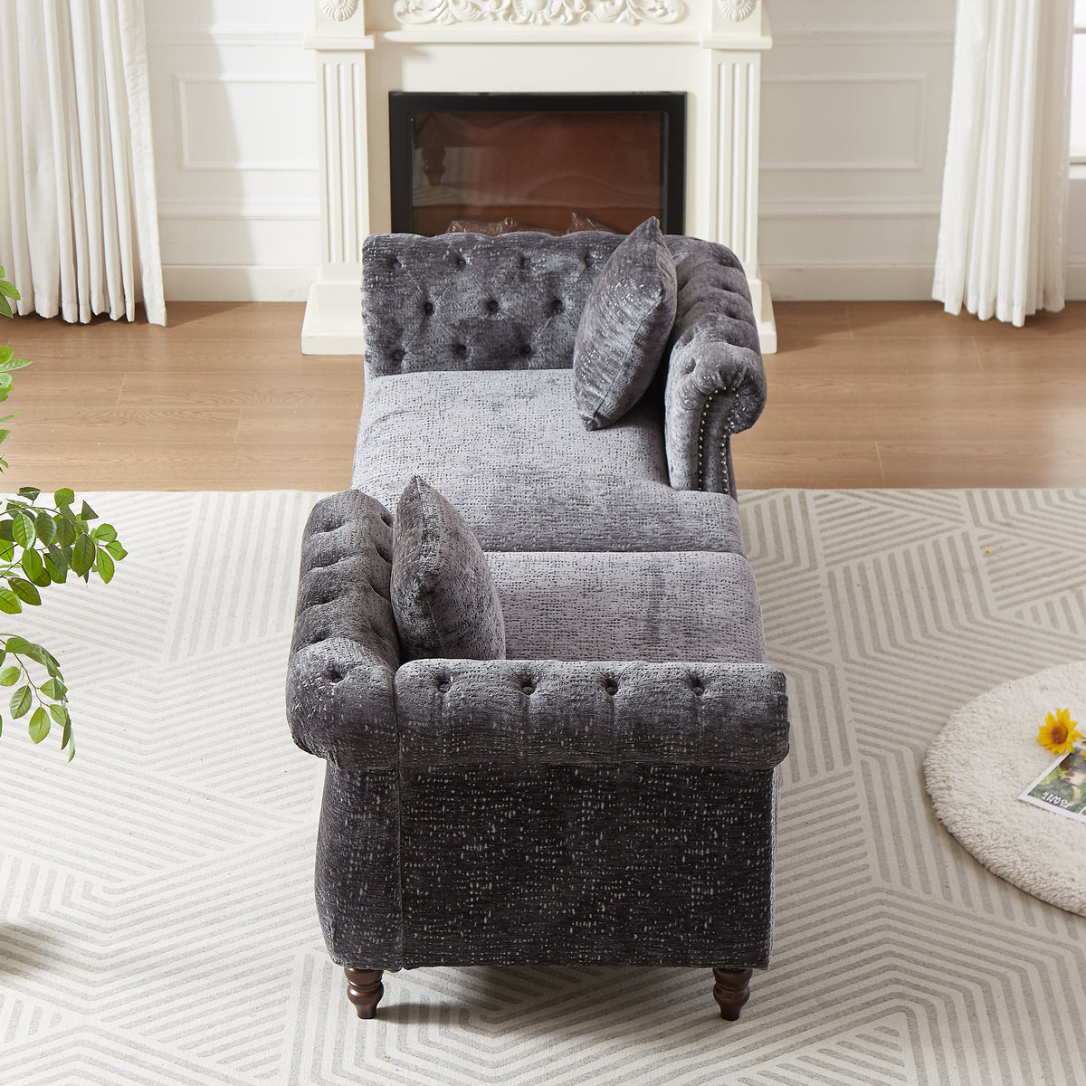 81 Inch Chenille Face To Face Chaise Lounge With Two Pillows,Nailhead Trim,Button Tufted Design And Rolled Arms For Lounge, Living Room And Office Grey Chenille 1 Seat
