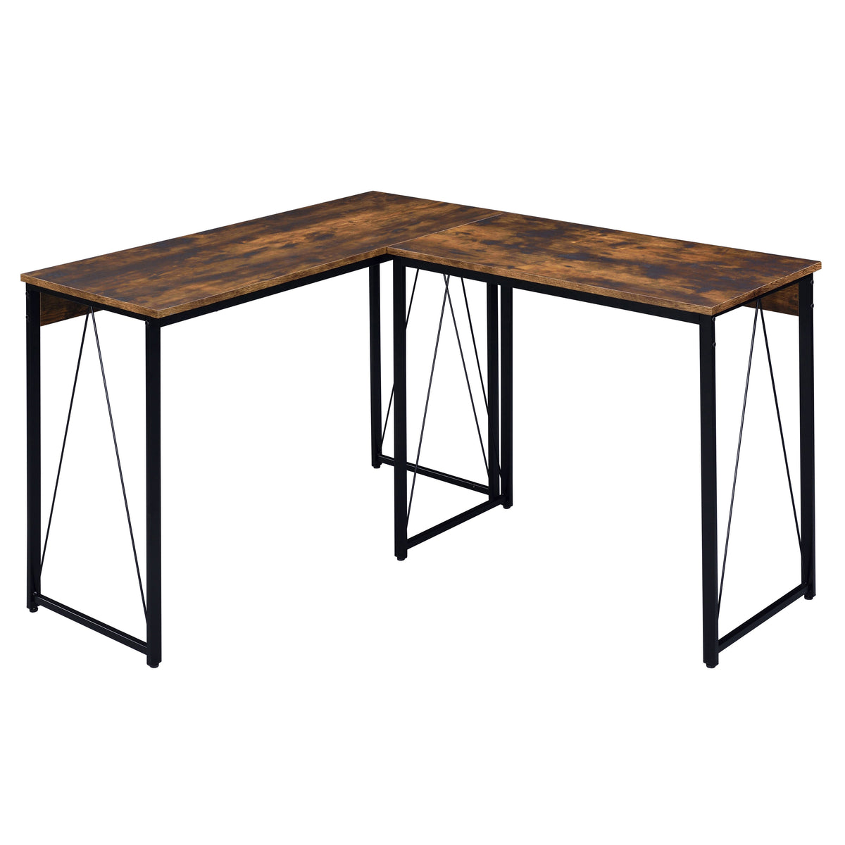 Weathered Oak And Black 47.5" Writing Desk With Metal Sled Base Black Brown Writting Desk Office Industrial,Rustic Rectangular Desk Rectangular Wood Metal Sled