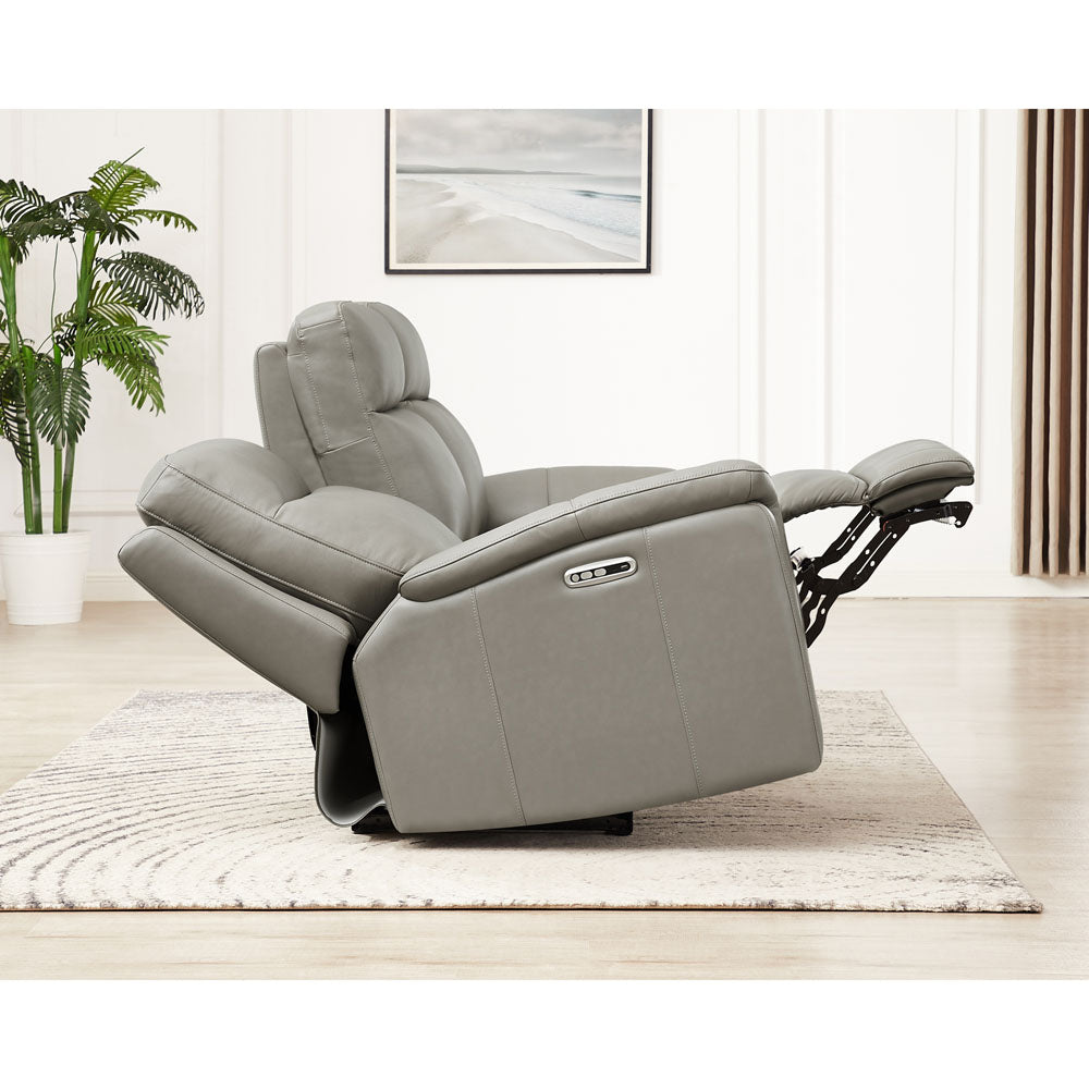 Stanfield Power Headrest Zero Gravity Reclining Sofa Gray Genuine Leather Wood Primary Living Space Medium Firm Tight Back Mid Century Modern Eucalyptus Pillow Top Arms Memory Foam Leather 3 Seat