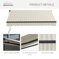 Outsunny 8' X 6.5' Retractable Awning, Patio Awning Sunshade Shelter With Manual Crank Handle, 280Gsm Uv Resistant Fabric And Aluminum Frame For Deck, Balcony, Yard, Beige And White Beige Polyester