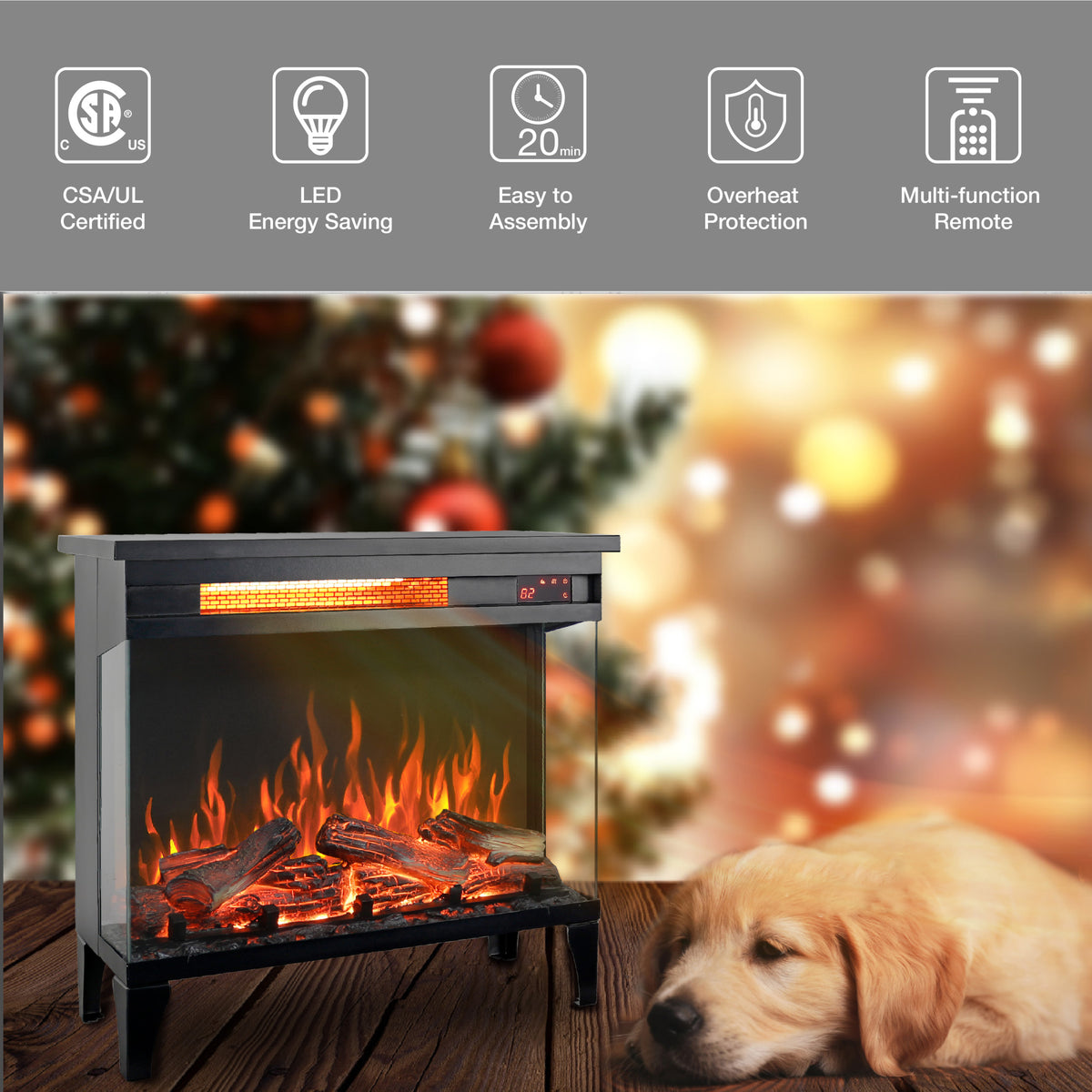 24 Inch Three Sided Glass Electric Fireplace With Feet Powder Coated Electric Antique Black Vent Free Primary Living Space Yes Insert Tempered Glass Sheet Metal Electric