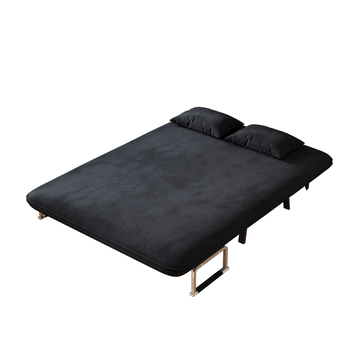 Velvet Black 55 Convertible Chair Bed, Tri Fold Sofa Bed With Adjustable Backrest & Pillow, Leisure Chaise Lounge Couch With Sturdy Steel Frame For Home & Office, Comfortable Sleeper Chair Black Velvet Metal Primary Living Space Medium Firm Contemporary