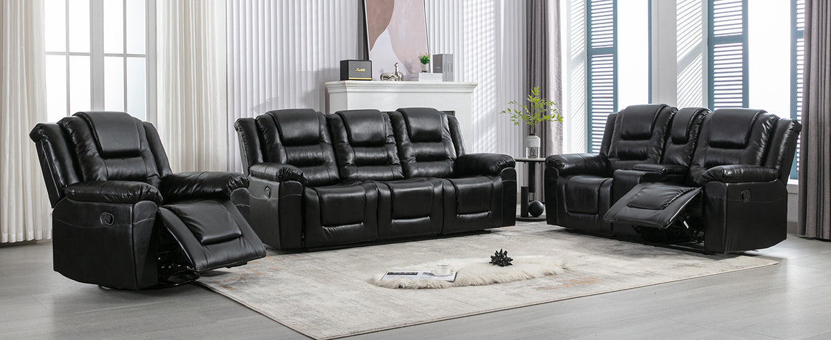 Home Theater Recliner Set Manual Recliner Chair With Wide Armrest, Two Built In Cup Holders For Living Room,Bedroom, Black Old Sku:Sg000760Aab Black Foam Pu Leather