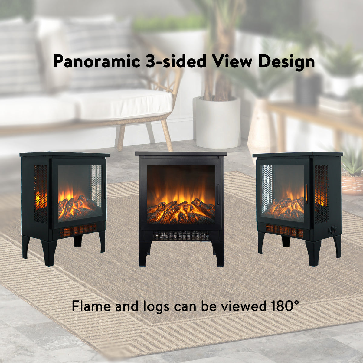 15 Inch Freestanding Electric Fireplace Stove Heater With 3D Flame Effect Powder Coated Electric Yes Antique Black Vent Free No Freestanding Tempered Glass Sheet Metal Electric