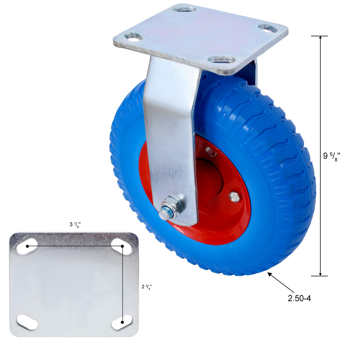 4Pcs 8In Caster Flat Free 2Pcs Swivel 2Pcs Rigid , Caster Wheel, Swivel Plate, Steel Hub With Ball Bearings, 5 8 Inch Bore Centered Axle Blue Blue Rubber