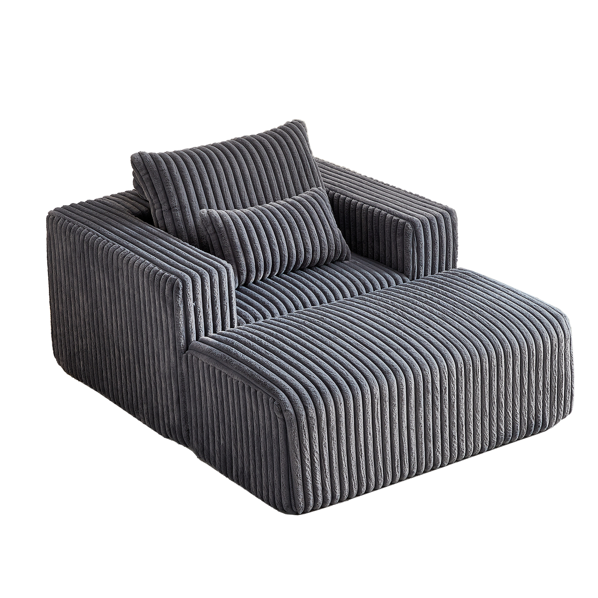 62.5 Inch Corduroy Sponge Sofa Lounge Chair With Removable Footrest,No Assembly Required,Fluffy Modern Sleeper Chair For Indoor Living Room Bedroom Grey Foam Corduroy 1 Seat