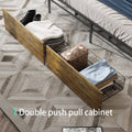 Queen Bed Frame With Storage, Ergonomic Headboard, Bed Frame With 2 Storage Drawers, Built In Charging Station & Led, Outlets & Usb, Queen Size, Noise Free, No Box Spring Needed, Rustic Brown Box Spring Not Required Queen Rustic Brown Metal Brown Bedroom