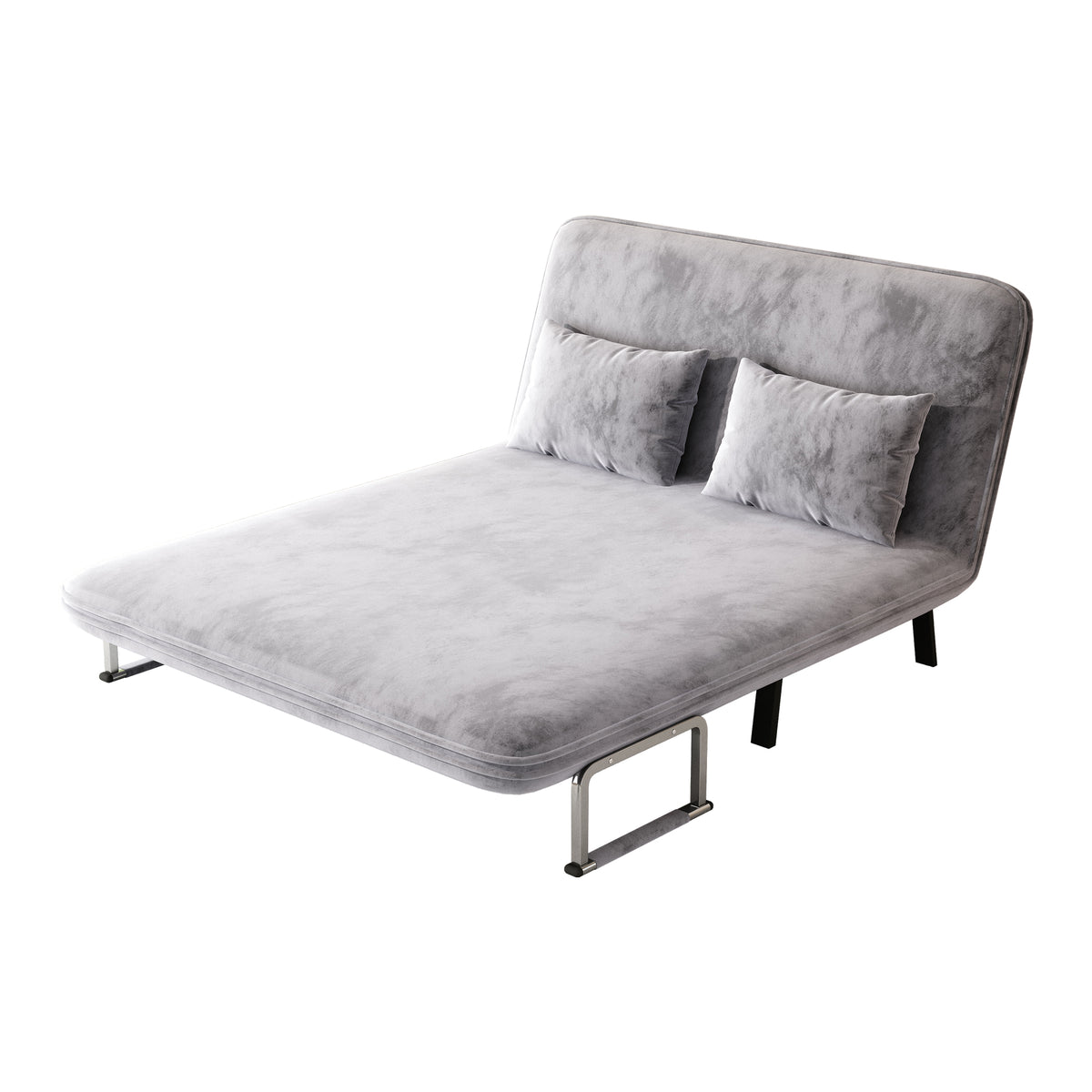 Velvet Light Gray 55 Convertible Chair Bed, Tri Fold Sofa Bed With Adjustable Backrest & Pillow, Leisure Chaise Lounge Couch With Sturdy Steel Frame For Home & Office, Comfortable Sleeper Chair Light Gray Velvet Metal Primary Living Space Medium Firm
