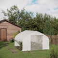 Outsunny 11.5' X 10' X 6.5' Walk In Tunnel Greenhouse, Green House With Zippered Mesh Door, 7 Mesh Windows & Roll Up Sidewalls, Upgraded Gardening Plant Hot House With Galvanized Steel Hoops, White White Steel