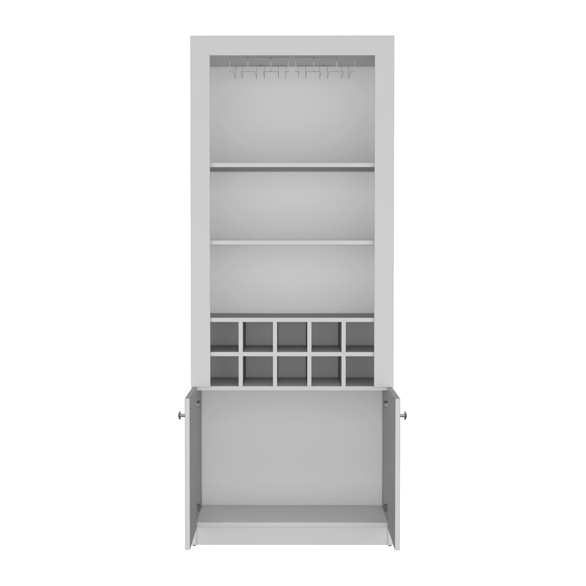 Cabinet 4 Tier, Glass Holder Stemware Rack, Wine Cabinet, Liquor Cabinet, 10 Bottle Cubbies, 4 Shelves, White White Solid Wood Mdf Engineered Wood