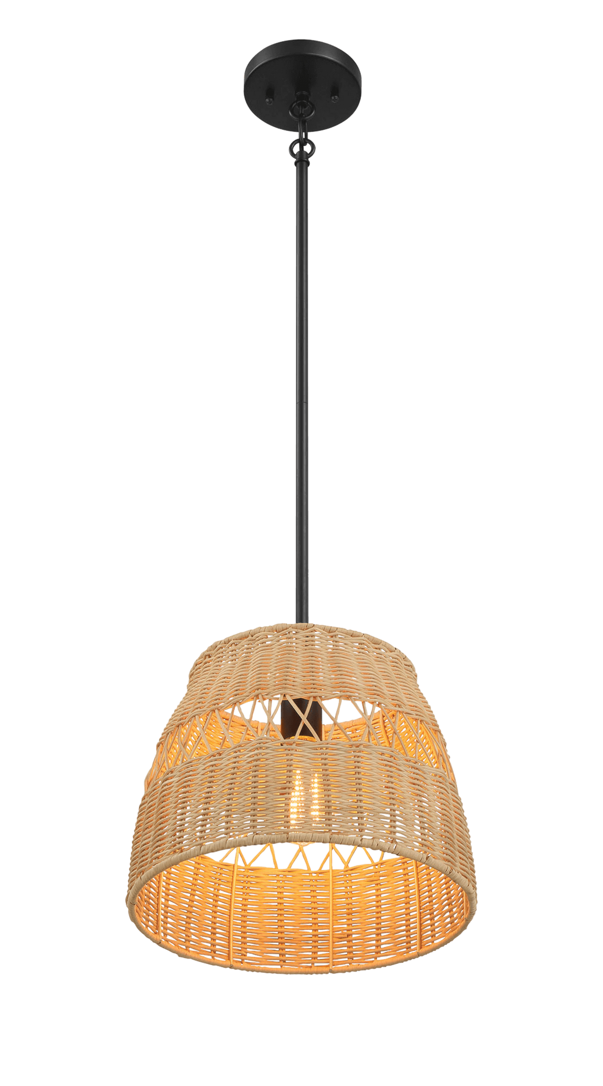Essence Single Lights Pendant With Rattan Shade Black Metal Finish For Farmhouse Style Black,Rattan Ceiling Lights Farmhouse Metal,Rattan