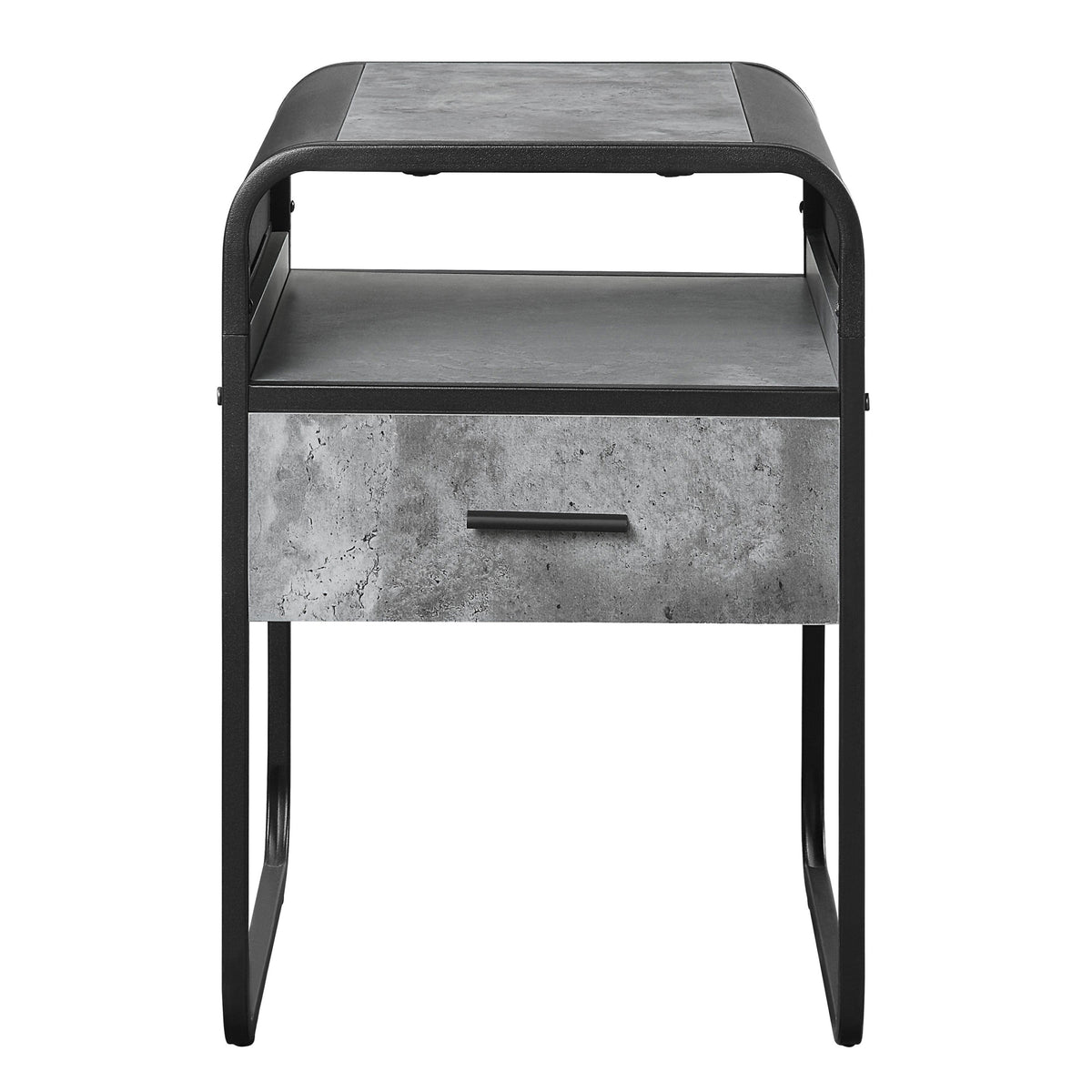 Concrete Grey And Black 1 Drawer End Table Black Grey Primary Living Space Modern Drawers Rectangular Wood Metal Sled