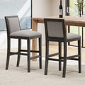 30.5 Inch Height Bar Stools Set Of 2, Rubber Wood Frame,Fabric Sponge Cushion And Upholstered Barstools, Retro Bar Chairs Suitable For Kitchen Island,Bedroom,Dining Room. Black Grey Kitchen Sponge