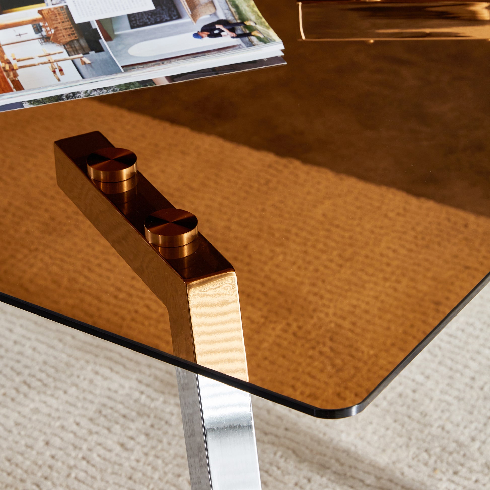 Table And Chair Set. Large Modern Rectangular Table With Brown Glass Top And Silver Metal Legs. It Comes With Soft And Comfortable Pu Seats, Faux Leather Upholstered Seats And Silver Metal Legs. Black,Brown Seats 4 Glass Metal
