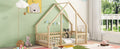 Twin Wood House Shaped Floor Bed With Fence, Guardrails ,Natural Twin Natural American Design Pine