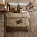 7 Piece Faux Suede Comforter Set Brown Cal King California King Brown Polyester