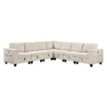 7 Piece Modular Sectional With Storage Seats, Side Pockets, Charging Ports Beige Corduroy Fabric Modern Living Room Sectional Couch Solid Wood Furniture Beige Polyester Wood Primary Living Space Modern Solid Wood 7 Seat