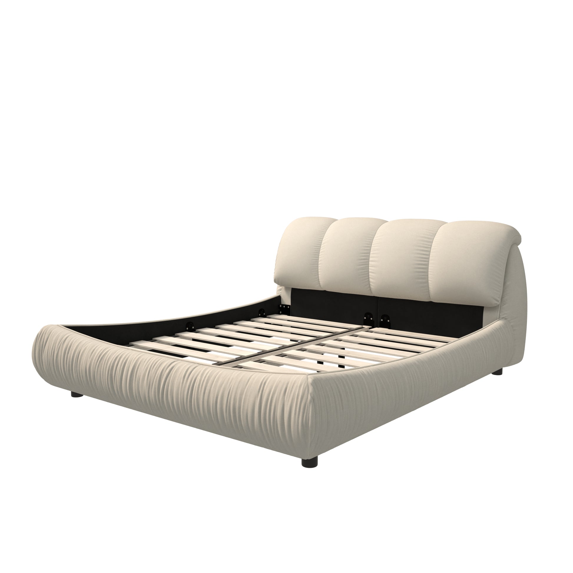 King Size Luxury Upholstered Platform Bed With Oversized Padded Backrest And Solid Wood Frame,Suitable For Multiple Heights Of Mattresses,Beige Old Sku:W1885S00015 Box Spring Not Required King Beige Wood Pine Solid Wood