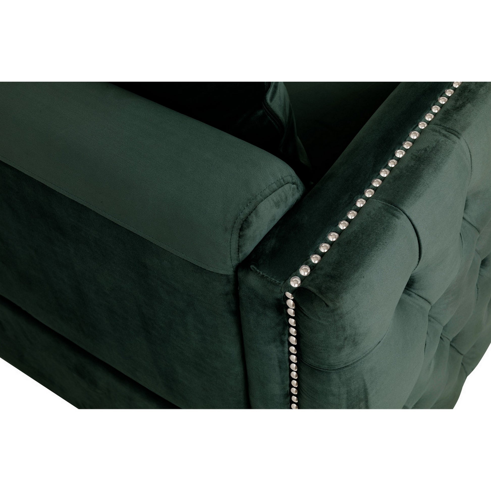 Zion 73 Inch Modern Accent Sofa, Deep Button Tufted Sides, Green Velvet Green Wood Fabric 3 Seat