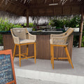 Bar Stools Set Of 2, Outdoor Counter Height Bar Chairs With Arm And Backrest, Aluminum Tall Bar Stools With Cushion Modern Textilene Rope Boho Barstools For Garden, Pool, Patio, Kitchen Square Backres Yes Khaki Garden & Outdoor 2 Person Seating Group