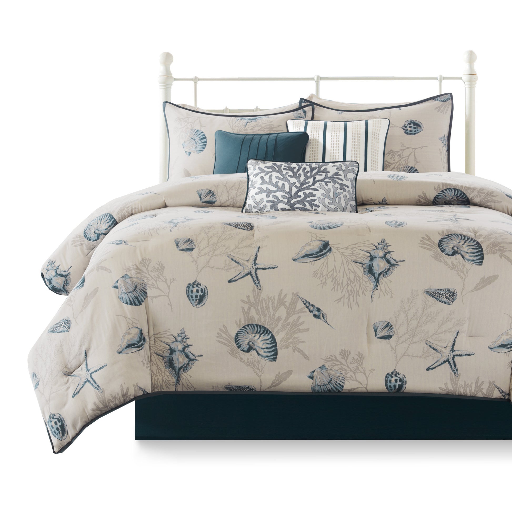 7 Piece Cotton Sateen Comforter Set Blue King King Blue Cotton