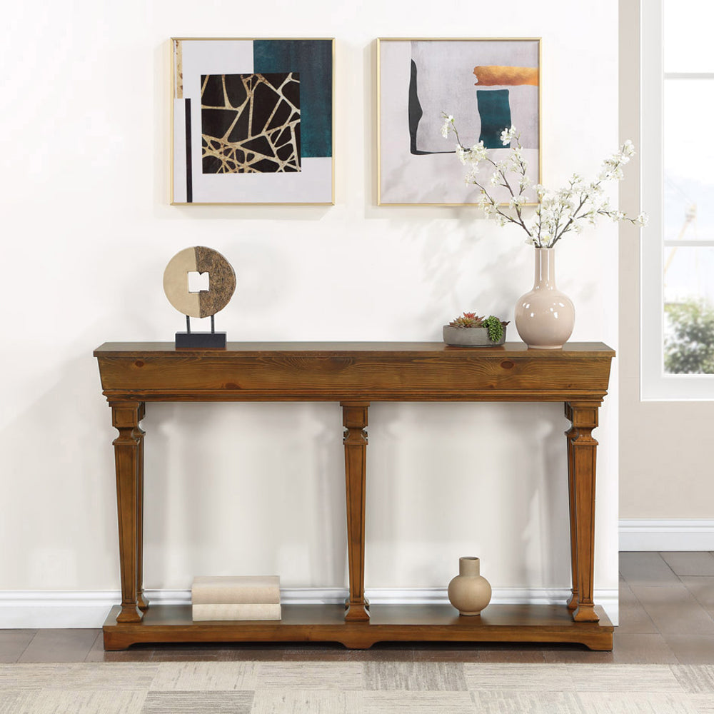 Oak Console Table With Bottom Shelf Oak Primary Living Space Shelves Rectangular Mdf