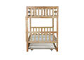 Twin Over Twin Rubber Wood Bunk Bed With Trundle, Convertible Into 2 Twin Size Beds, Twin Size Bunk Bed With Ladder And Safety Guardrails,Natural Twin Natural Rubber Wood
