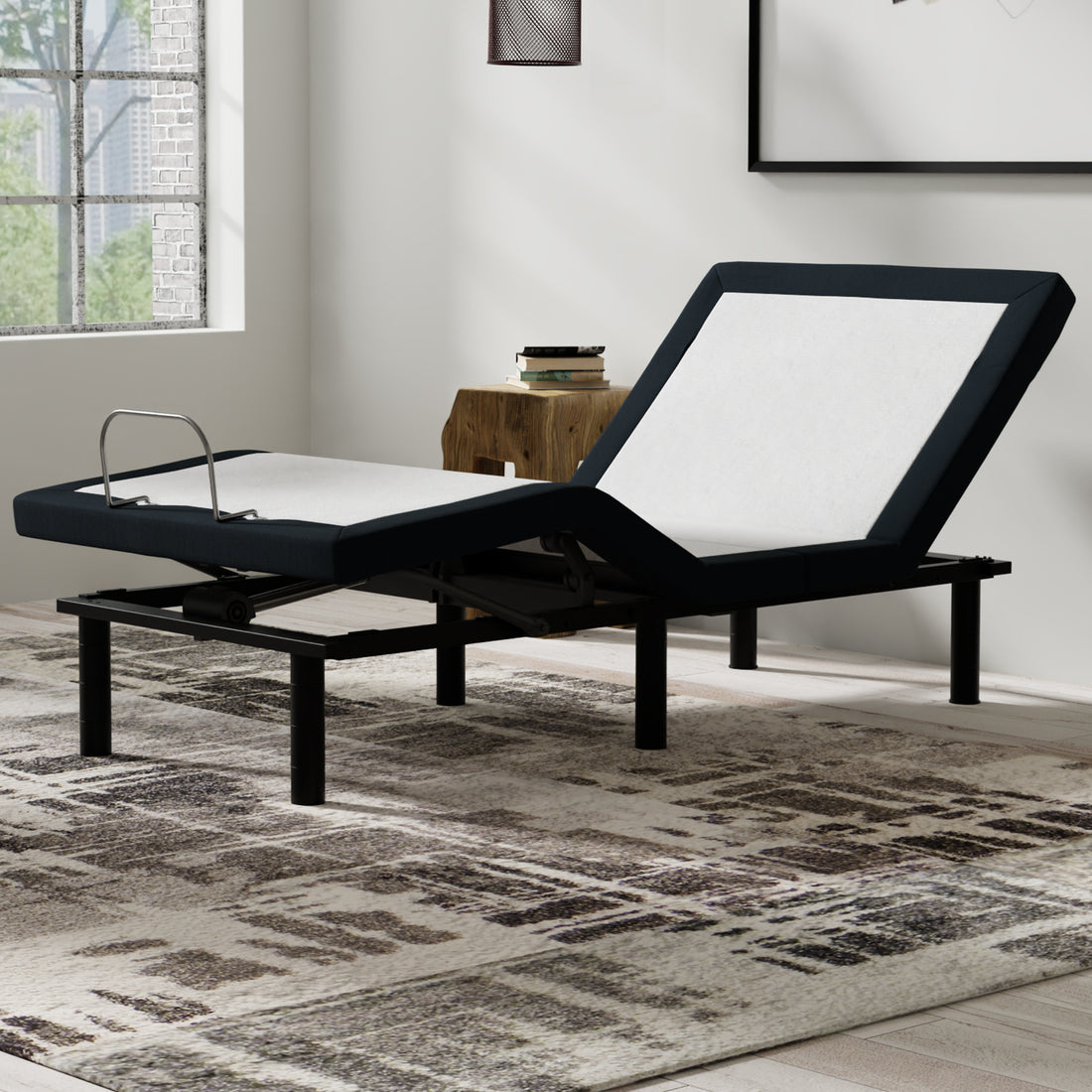 Model P2 Adjustable Base Twin Long: Massage, Usb, Led Night Light, Zero Clearance Twin Xl White Charcoal Metal
