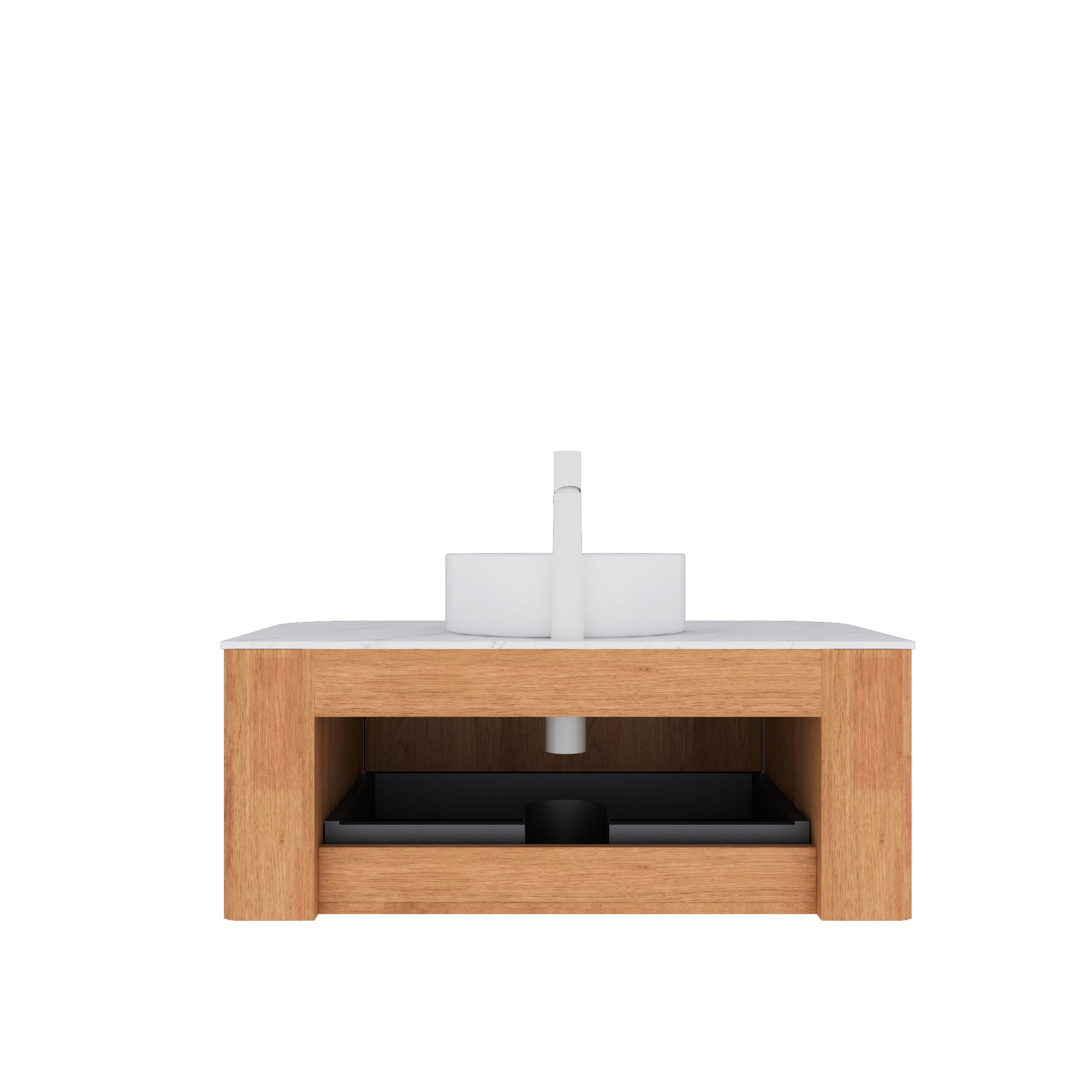 Dina 36" Bathroom Vanity With Sink, Modern Wall Mounted Floating Curved Edges Striped Bathroom Storage Cabinet With A Drawer, White Artificial Marble Basin Without Faucet, Pre Assembled, Natural