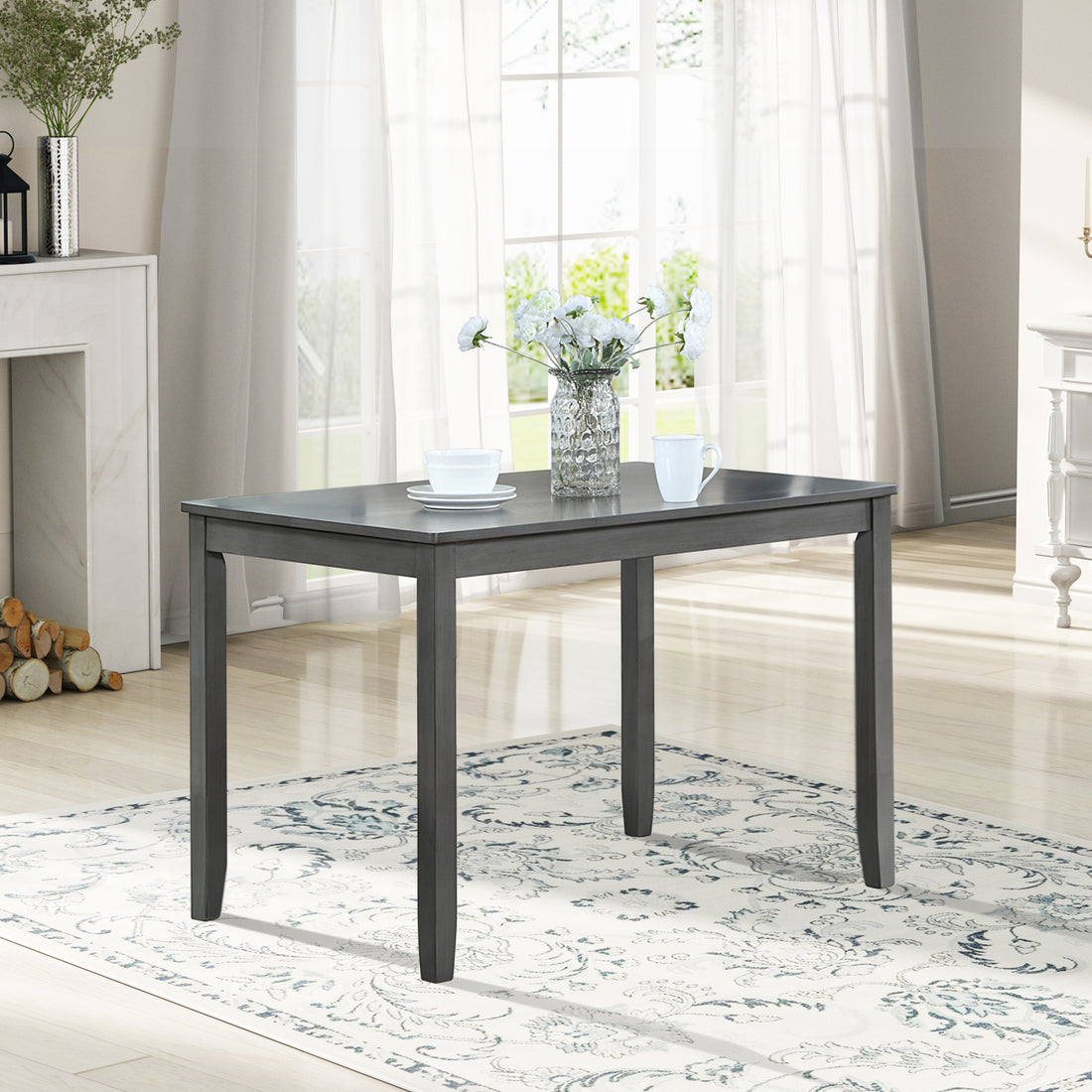 Wooden Dining Rectangular Table, Kitchen Table For Small Space, 4 Person Dining Table, Grayonly The Table Wood Gray Gray Wood Dining Room Acacia 4 Leg Rectangular Acacia Wood
