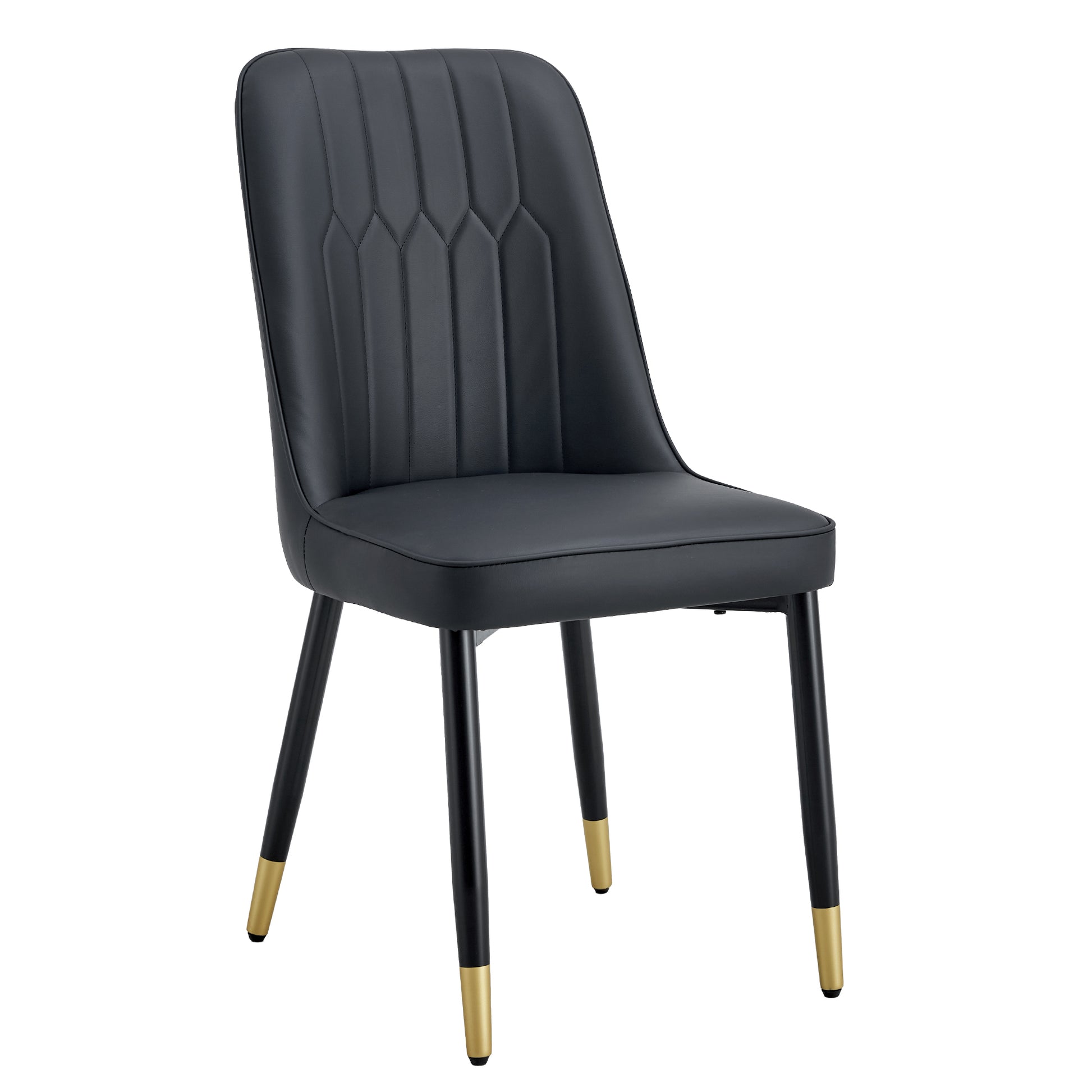 Table And Chair Set.The Table Has A Glass Top With Imitation Marble Pattern Stickers And Stainless Steel Golden Legs. Paried With Chairs With Pu Artificial Leather Backrest Cushions And Black Legs. White Gold Seats 6 Glass Metal