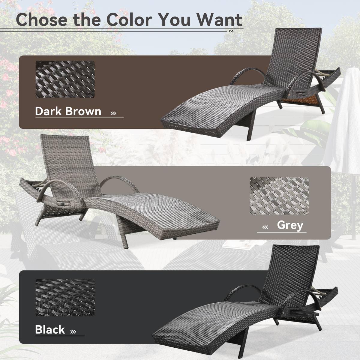 K&K 80'' Outdoor Wicker Chaise Lounge Chairs Set Of 2, Patio Rattan Reclining Chair Pull Out Side Table Adjustable Backrest Ergonomic Wave Design Pool Sunbathing Recliners, Grey No Lounge Grey Seats