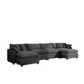 Corduroy Sofamodern Upholstered 4 Seater With 3 Footstools Corduroy Fabric Sofaoffice Living Room Apartment Comfortable Sofa, Easy To Assemble With 2 Arm Pillows And 4 Throw Pillows Grey Corduroy 4 Seat
