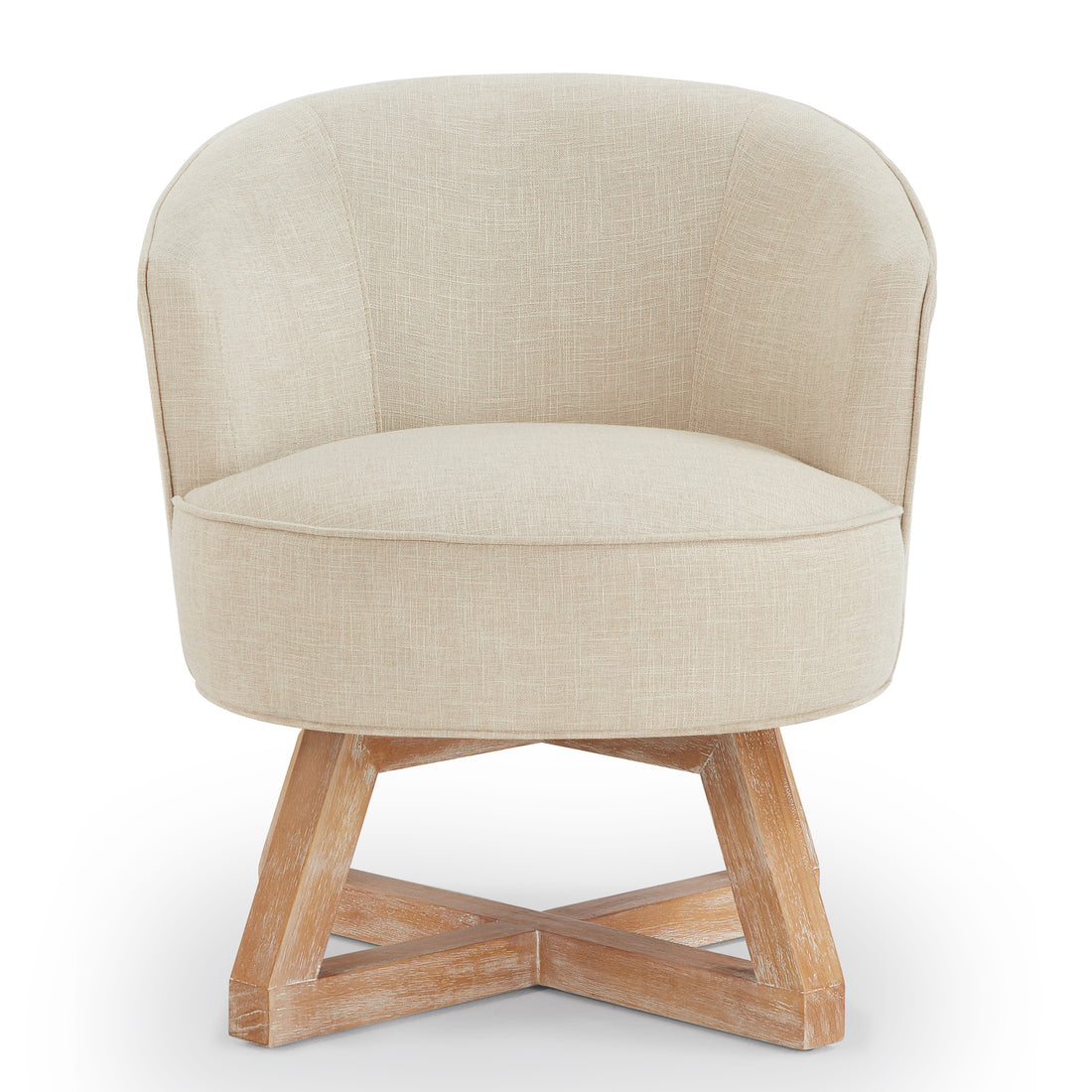 Swivel Chair With Cross Shaped Wooden Base,Lounge Chair With Solid Wood Legs, 360 Freely Swivel Chairclassic Linen Fabric For Living Room, Bedroom, Office, Dresser Beige Beige Primary Living Space American Design,Artsy,Casual,Classic,Modern Rubberwood