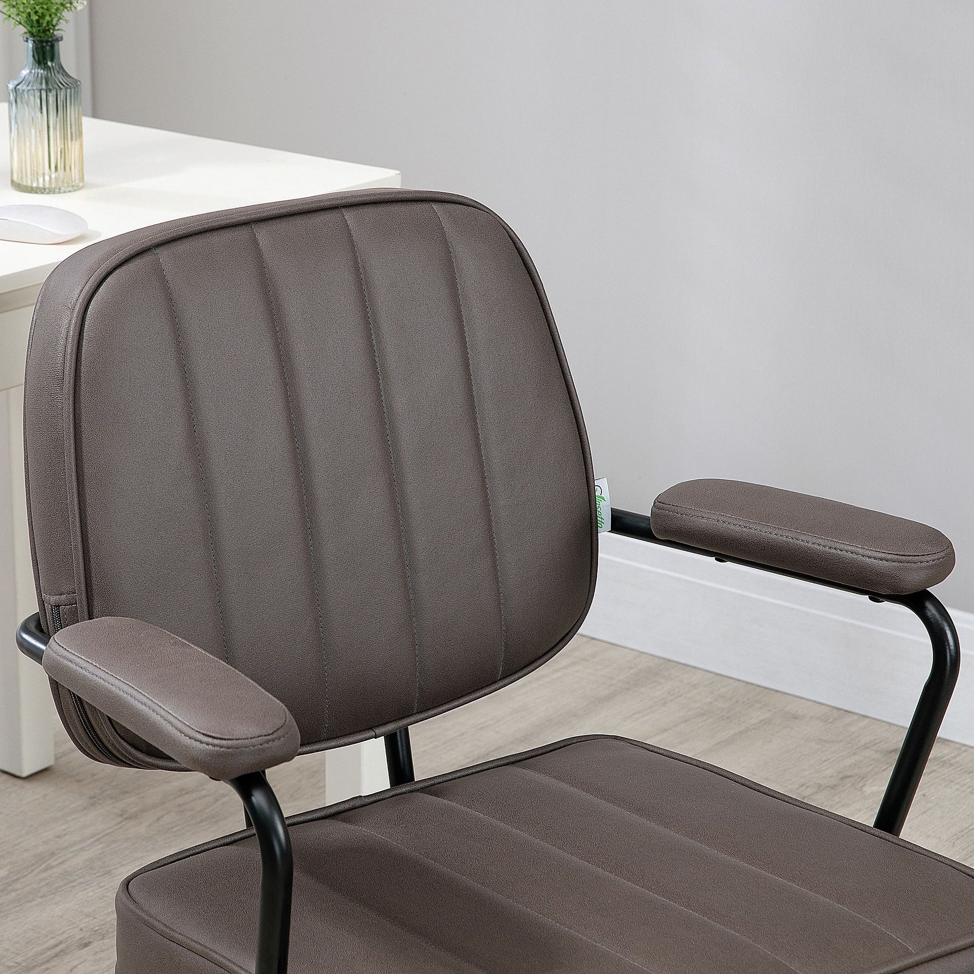 Vinsetto Home Office Chair, Microfiber Computer Desk Chair With Swivel Wheels, Adjustable Height, And Tilt Function, Light Brown Brown Polyester