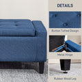 Homcom Storage Ottoman, Linen Upholstered Storage Bench With Lift Top And Button Tufted For Living Room, Dark Blue Blue Polyester