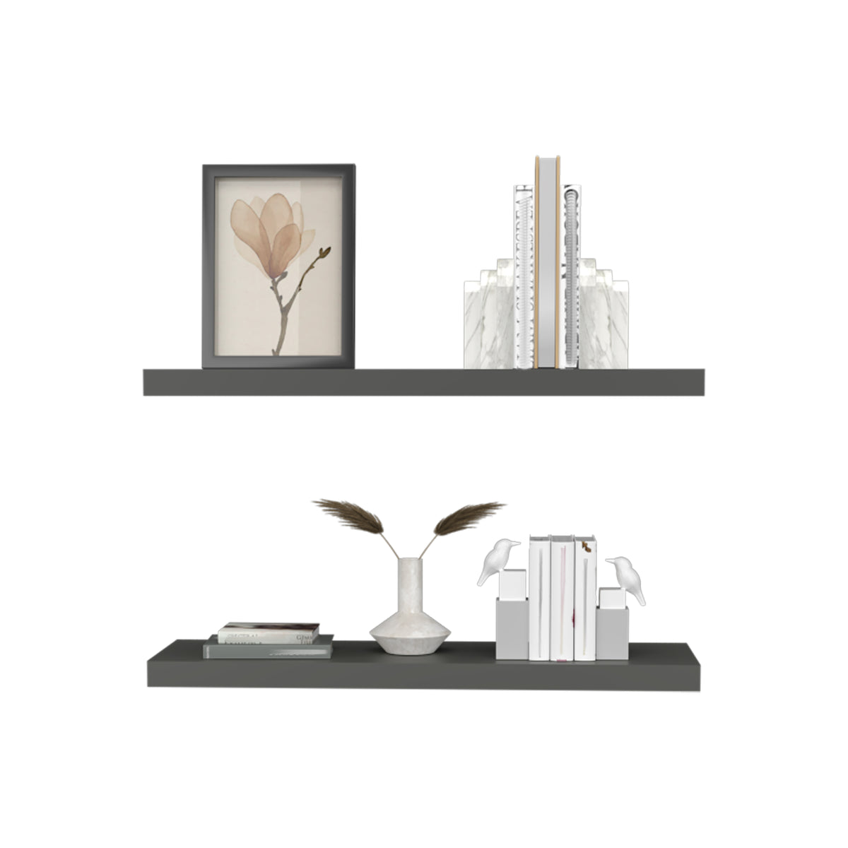 Ecco 31.5" Wide Floating Shelves Set Of 2, Shelves For Wall Decor For Bedroom, Bathroom Storage Shelves, Book Shelves For Living Room 2 Or Less Gray Horizontal Primary Living Space Open Back Modern