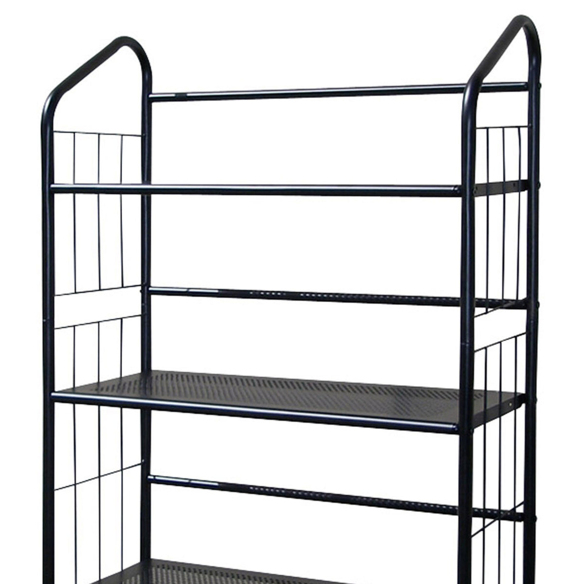 49" Tall 4 Tier Metal Standing Book Shelf, Black Finish Black Wood